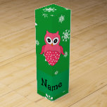 Personalized name pink owl green snowflakes wine gift boxes