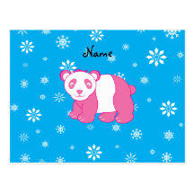 Personalized name pink panda blue snowflakes post card