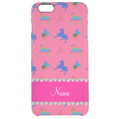 Personalized name pink patterned horses clear iPhone 6 plus case