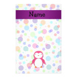 Personalized name pink penguin rainbow polka dots stationery paper