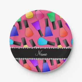 Personalized name pink rainbow nail polish 7 inch paper plate