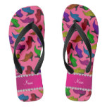 Personalized name pink rainbow vintage shoes flip flops