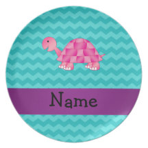Personalized name pink turtle dinner plates