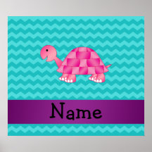 Personalized name pink turtle poster