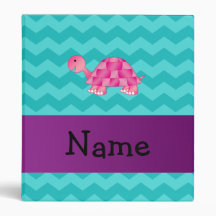 Personalized name pink turtle vinyl binders