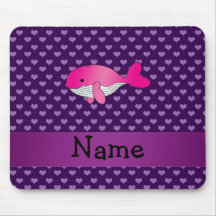 Personalized name pink whale purple hearts mousepad