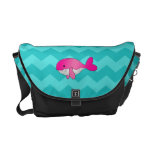 Personalized name pink whale turquoise chevrons courier bags