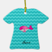 Personalized name pink whale turquoise chevrons christmas ornaments