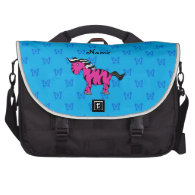 Personalized name pink zebra blue butterflies laptop bags