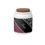 Personalized name plum glitter black leopard candy jar at Zazzle