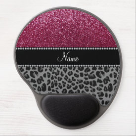 Personalized name plum glitter black leopard gel mouse mat