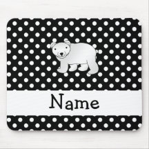 Personalized name polar bear black white polka dot mousepads