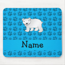 Personalized name polar bear blue paw pattern mouse pads