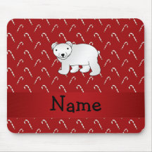 Personalized name polar bear candy cane pattern mousepad