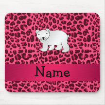 Personalized name polar bear pink leopard print mouse pad
