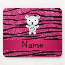 Personalized name polar bear pink zebra stripes mouse pad