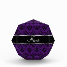 Personalized name Purple black damask Award
