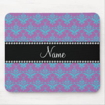 Personalized name Purple blue damask Mousepad