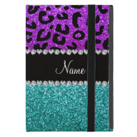 Personalized name purple cheetah turquoise glitter iPad mini cases