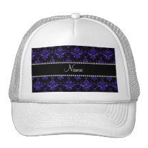 Personalized name purple damask glitter hats