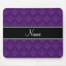 Personalized name Purple damask Mouse Pad