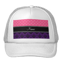 Personalized name purple damask pink diamonds mesh hats