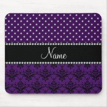 Personalized name purple damask purple diamonds mouse pads