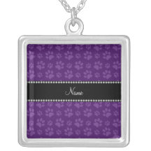 Personalized name purple dog paw prints pendant