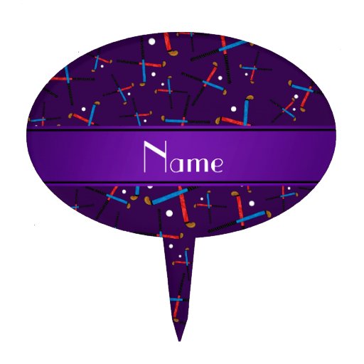 Personalized Name Purple Field Hockey Pattern Cake Topper