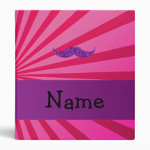 Personalized name purple glitter mustache vinyl binder