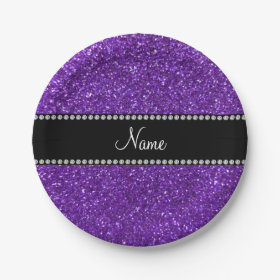 Personalized name purple glitter 7 inch paper plate