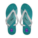 Personalized name purple owl turquoise glitter Flip-Flops