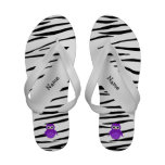 Personalized name purple owl zebra stripes Flip-Flops