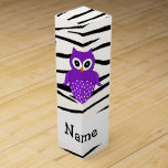 Personalized name purple owl zebra stripes wine bottle boxes