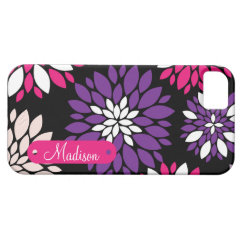 Personalized Name Purple Pink Flower Art on Black iPhone 5 Covers