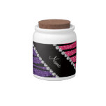 Personalized name purple pink glitter zebra stripe candy dishes at Zazzle