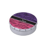 Personalized name purple pink glitter zebra stripe jelly belly candy tins at Zazzle