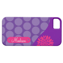 Personalized Name Purple Polka Dots Pink Flower iPhone 5 Covers