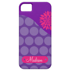 Personalized Name Purple Polka Dots Pink Flower iPhone 5 Cases