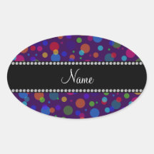 Personalized name purple rainbow polka dots sticker