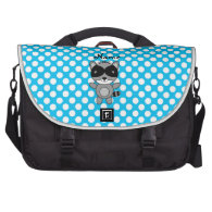 Personalized name raccoon blue polka dots laptop messenger bag