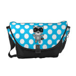 Personalized name raccoon blue polka dots messenger bags