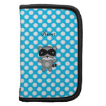 Personalized name raccoon blue polka dots organizers