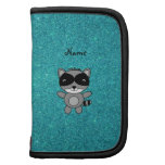 Personalized name raccoon turquoise glitter folio planners
