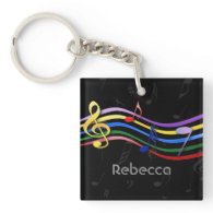 Personalized Name Rainbow Colored Music Notes Acrylic Keychain