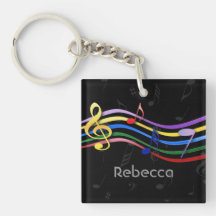 Personalized Name Rainbow Colored Music Notes Acrylic Keychain