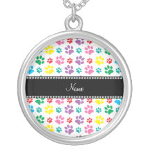 Personalized name rainbow dog paw prints necklace