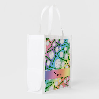 Personalized name rainbow golf balls tees reusable grocery bags