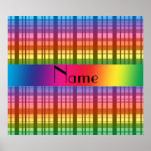 Personalized name rainbow plaid pattern print