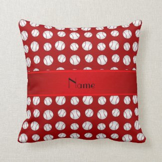 Personalized name red baseballs pattern throw pillow